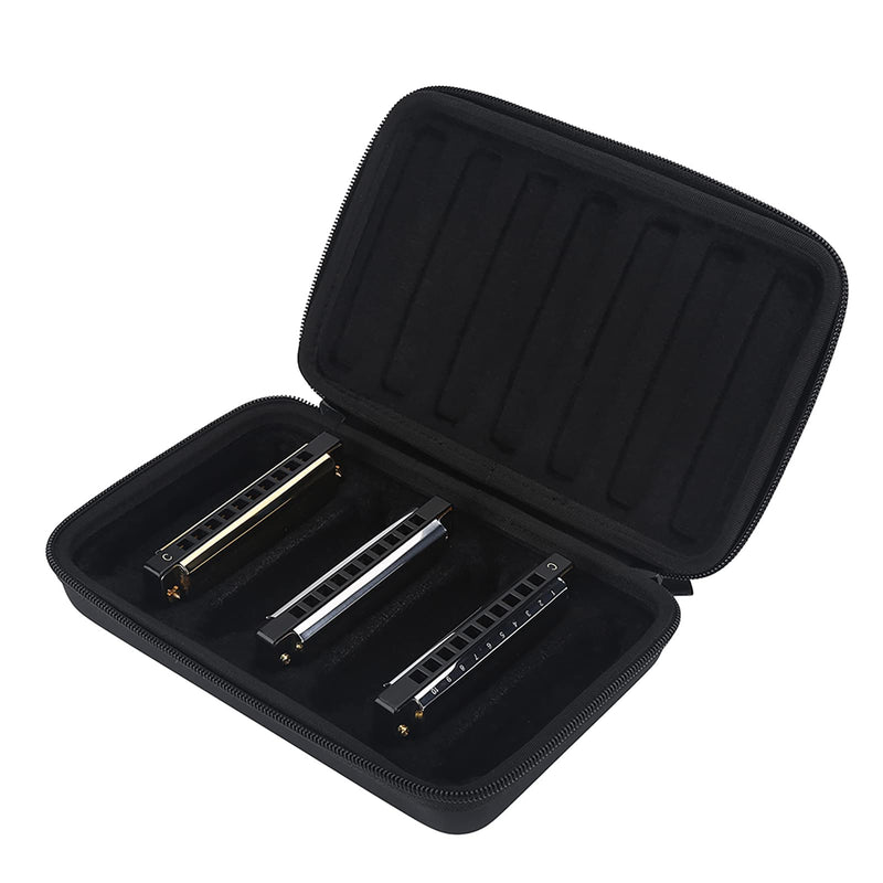 [AUSTRALIA] - eboxer-1 Harmonica Carry Case, PU Leather Zippered Pouch for Harmonica, Harmonicas Storage Case Can Hold 7 Harmonicas, Black 