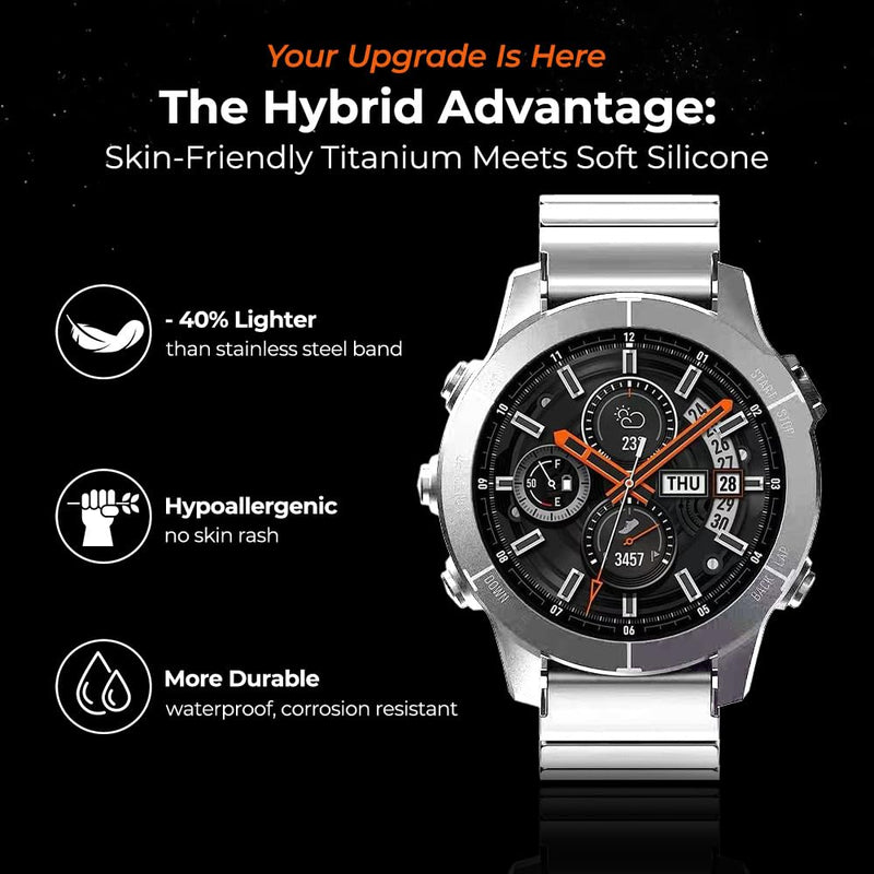 26mm Titanium Quickfit Watch Band with Hybrid Silicone Lining Compatible for Garmin Instinct 3 50mm/Fenix 8 51mm, 22mm No Gap Band for Fenix 8 47mm/E 47mm/Fenix 6 Pro, Anti-Slip, No Hair Pull black orange 26mm