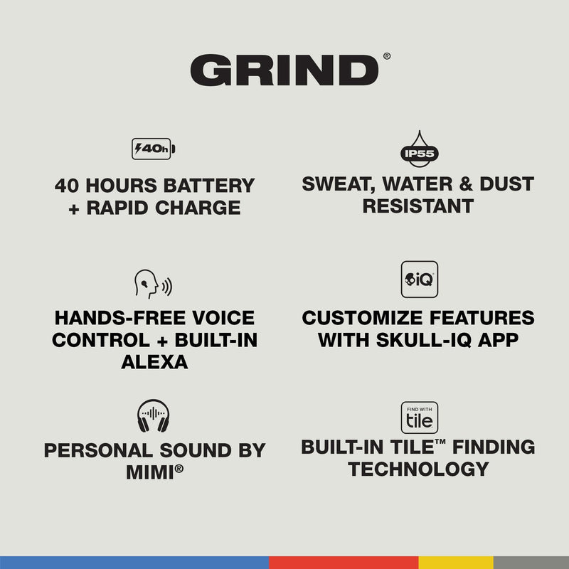 Skullcandy Grind Wireless Earbuds, Bluetooth Headphones, Up to 40 Hours Battery, Noise Isolating Fit, Microphone for iPhone Android, Customizable via Skull-iQ App - Chill Grey