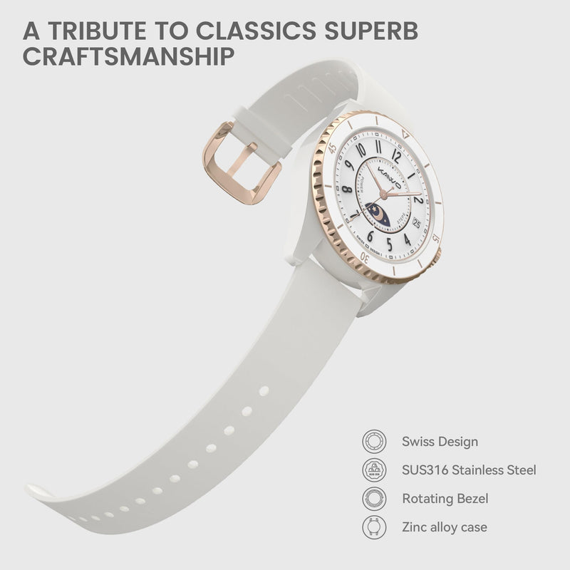 KAVVO Oyster Mini 38mm Bluetooth Smartwatch for Women, 1.1'' Delicate AMOLED Always-On Display, Rotating Bezel, Fitness Tracker with Female Health, Heart Rate Blood Oxygen Monitor(Ceramic White) Ceramic White