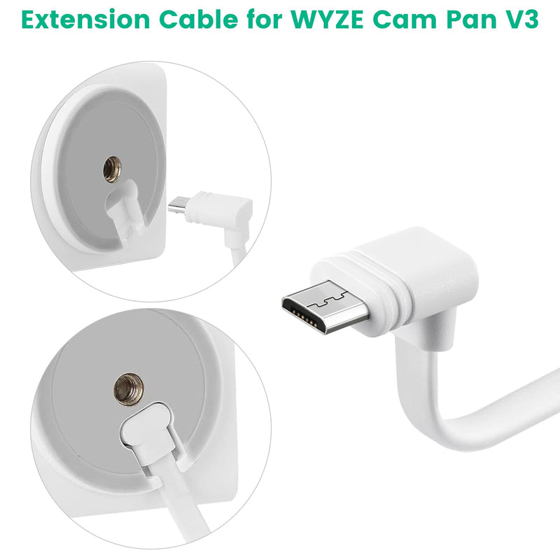 2-Pack 30 ft Extension Cable for WYZE Cam Pan V3 Outdoor Camera, Micro USB 90 Degree Power Adapter, Flat Cord, White 2