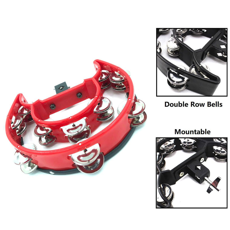 Hi Hat Tambourine Half Moon Drum Set Tambourine Mount Double Row Hi Hat Bells with Mounting Eye Bolt Tambourine for Drum Kit Percussion Accessories Red