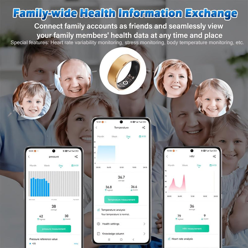 Smart Ring Fitness Tracker, Sleep & Health Monitoring Ring with Heart Rate Blood Oxygen, IP68 Waterproof Activity Tracker for Men Women Android iOS - No Subscription