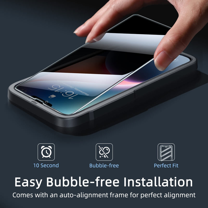 Privacy Screen Protector for iPhone 13/13 Pro/14 [3-Pack][6.1 Inch] Display Tempered Glass Film with Easy Installation Frame, Ultra HD, 9H Hardness, Scratch Resistant, Case Friendly iPhone 13/13 Pro/14-6.1 Inch Privacy 3-Pack