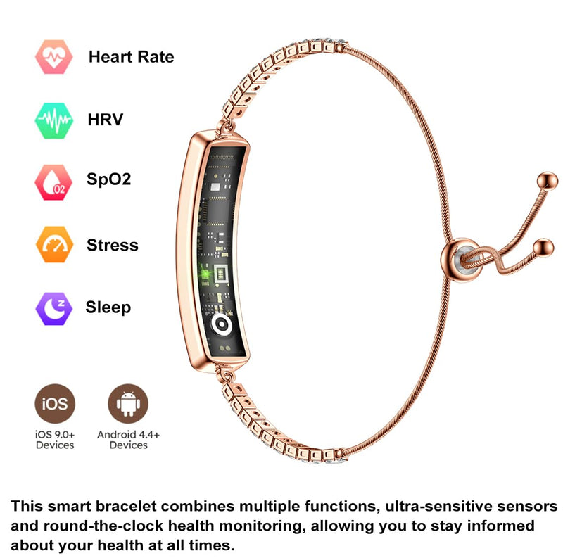 Women's Smart Bracelet Fitness Tracker - 5ATM Waterproof, 24/7 Heart Rate Blood Oxygen HRV Stress Tracker, 24H Sleep Monitor, Multi-Sport Modes, Free App for iOS & Android,The Best Gift (2 Bands)