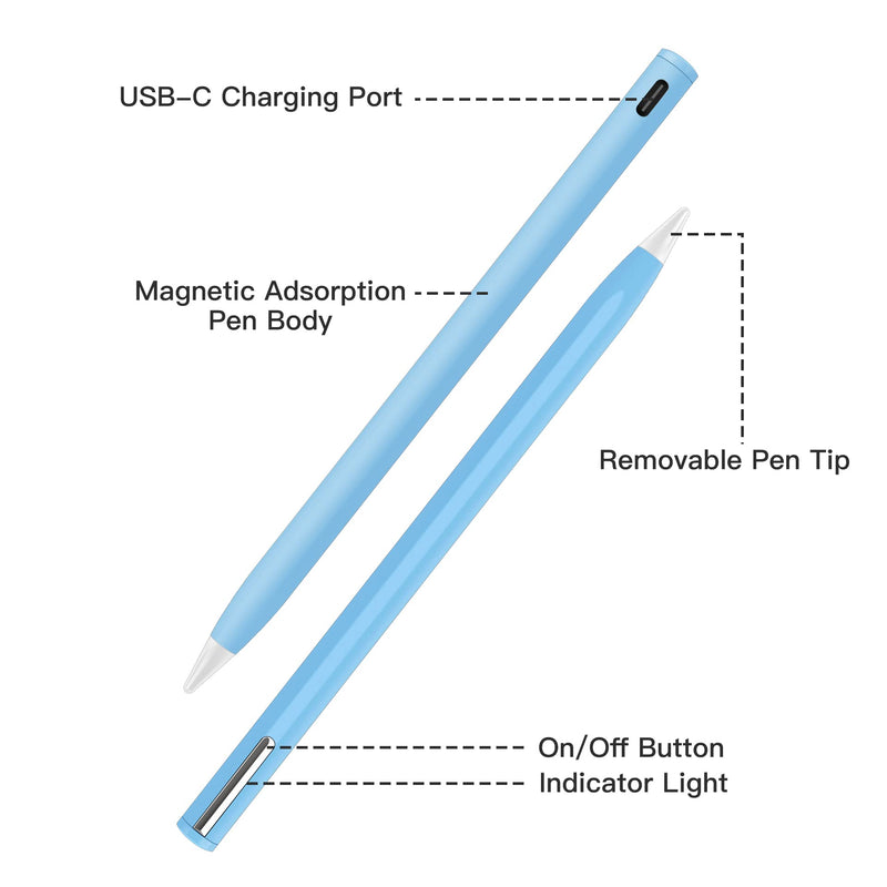 Stylus Pen Compatible for iPad (2018 and Later) ,Palm Rejection, Compatible with iPad Pro 11&12.9 Inch, iPad Air (3rd/4th/5th),iPad Mini(5/6th),iPad(6/7/8/9th),Tilting Detection (Blue) Blue