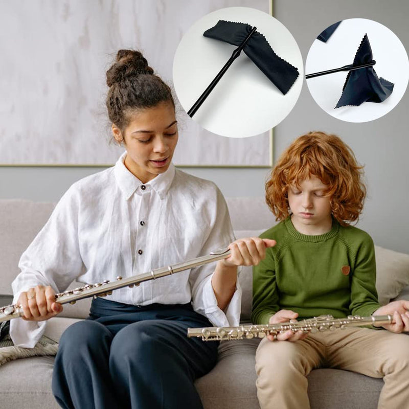[AUSTRALIA] - Flute Cleaning Kit Flute Cleaning Rod with 4pcs Flute Cleaning Cloth Flute Cleaning Swabs Flute Polishing Cloth Flute Stick Flute Cleaner Flute Cleaning Tools for Flute maintenance tools, black 