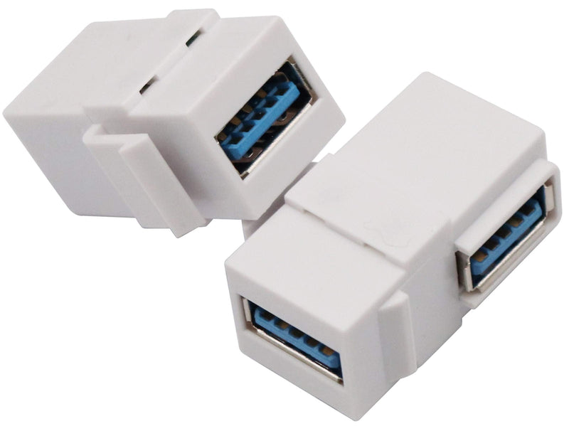 AAOTOKK 90 Degree USB Keystone Coupler Right Angle USB 3.0 A Keystone Jack Insert Female to Female Coupler Adapter for Wall Plate Outlet Panel (White/2 Pack) 2 Pack 90 Degree White