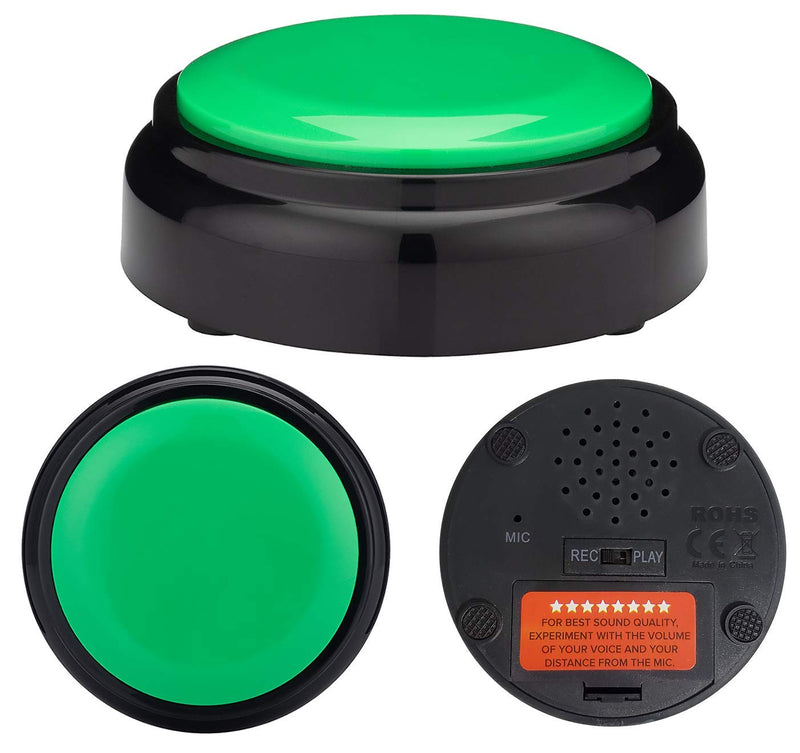 Inventiv 30 Second Custom Recordable Talking Button, Record & Playback Your Own Message, Quality Voice Sound Recorder - 15 Phrase Stickers Included (Green) Green