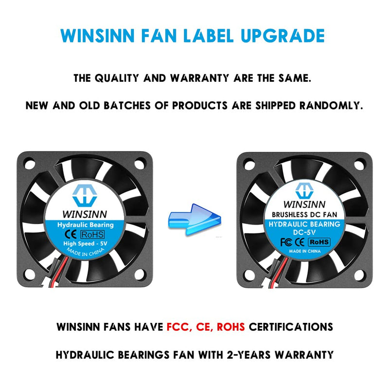 WINSINN 40mm Tiny Cooling USB Fan 5V, Micro Mini USB 5 Volt Fans 4010 Hydraulic Bearing, 1000mm/39in Cable Brushless Cooling 40mmx10mm (Pack of 4Pcs) DC 5V - 39in(1000mm) - USB