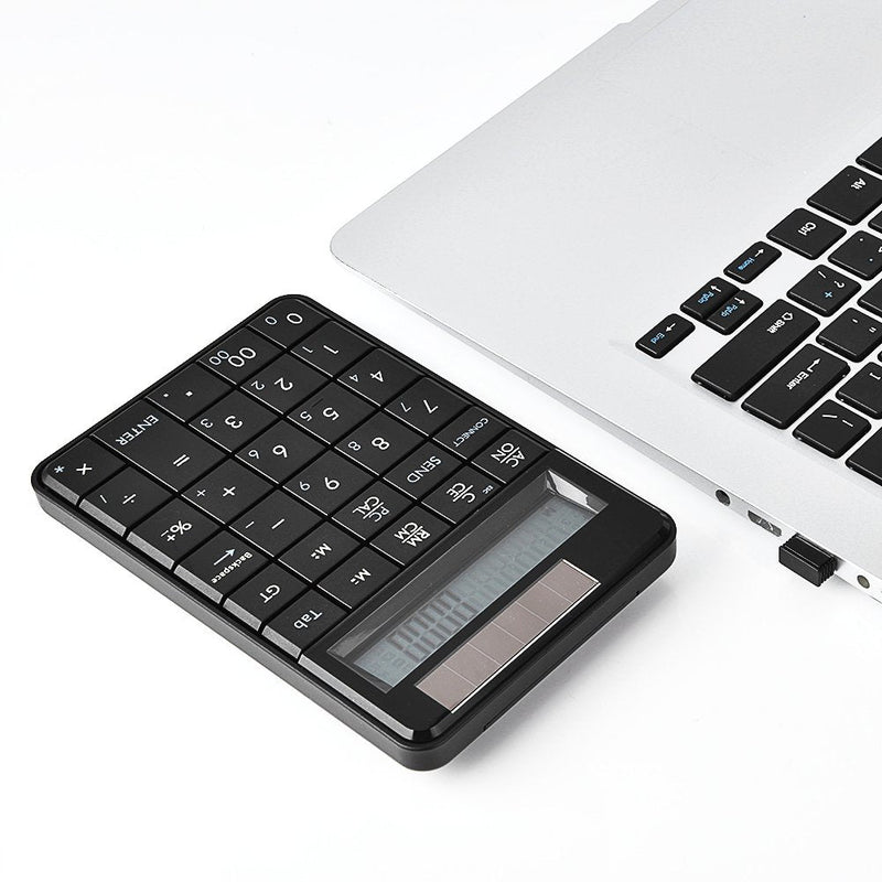 Compact USB keypad with Display Calculator Function, 29 Keys Portable Wireless Number Pad Mini Solar Power Smart Keypad & Office Calculators with LCD Display for Laptop PC Desktop
