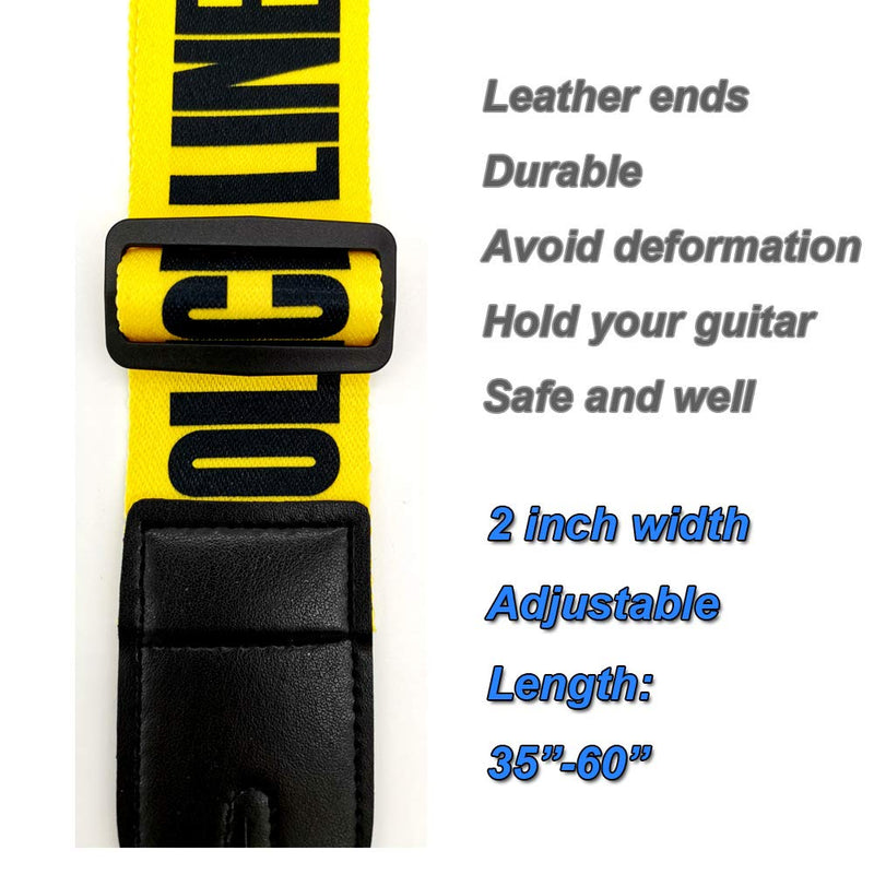 Acoustic Guitar Strap Electric Guitar Straps with Leather Ends Adjustable Classical Suitable For Bass, Electric & Acoustic Guitars (Yellow Police Line)