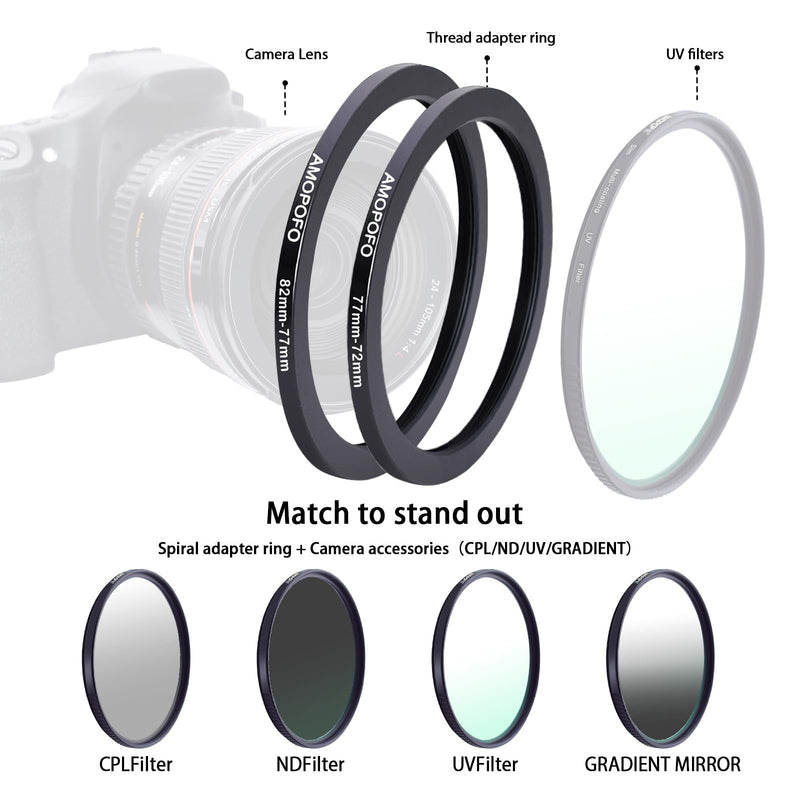[AUSTRALIA] - 9pcs Step Down Ring Set,Camera Lens Adapter Ring 82-77mm/77-72mm/72-67mm/67-62mm/62-58mm/58-55mm/55-52mm/52-49mm/49-40.5mm.Made of CNC Machined Aluminum 