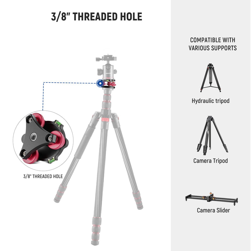 NEEWER Tripod Head Leveling Base Camera Leveler, Aircraft Grade Aluminum Alloy 3 Axis Tri Wheel Head, 3/8” Thread, -5° Precise Angle Adjustment for Macro Panoramic Photography, LP64