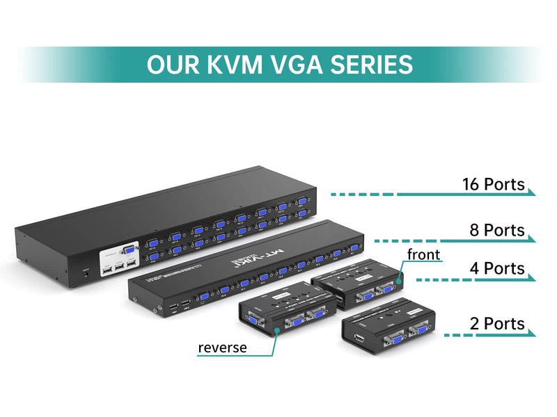 MT-VIKI KVM Switch 8 Port, 8X1 Rackmount KVM Switch VGA, Included 8 2-in-1 KVM Cables & Wire-Desktop Selector & Power Adapter, Fit 1U 19'' Rack 8 port KVM VGA