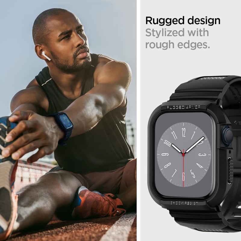 Spigen Rugged Armor Pro Designed for Apple Watch Case with Band 45mm/44mm and AirPods 4 Case Bundle - Black