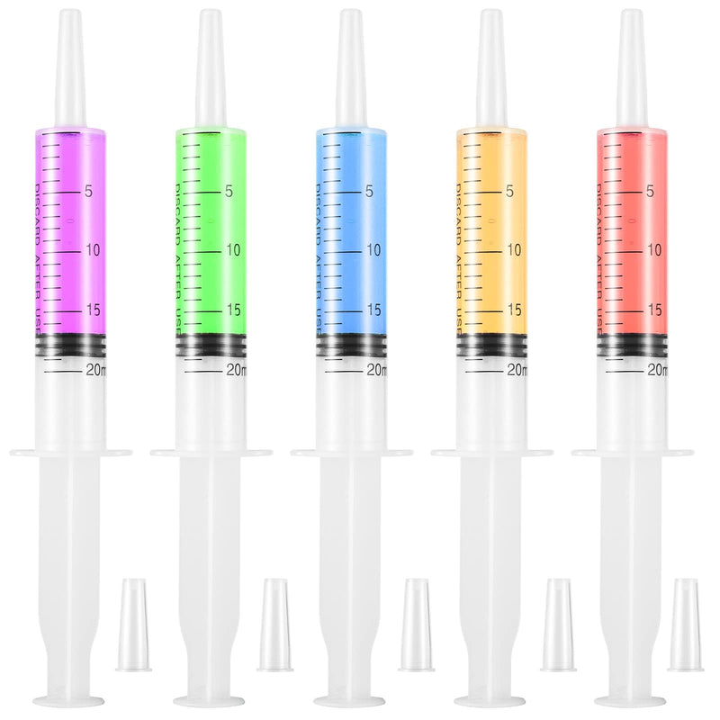 Syringes 20 ml, Pack of 5 Plastic Syringes Plastic Syringes Reusable Measuring Syringes for Scientific Laboratory Adhesive Applicator Experiments Use, Transparent