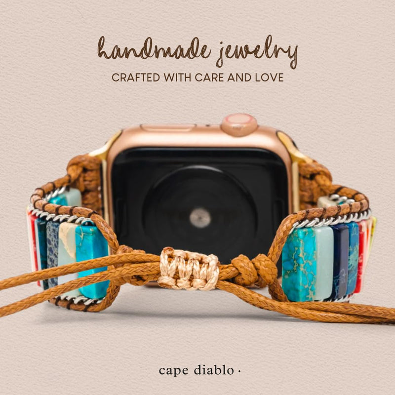 Cape Diablo Smart Watch Strap - Genuine Energy Crystal Band - Healing & Balancing, Crystal Chakra Stone, Beaded Watch Bracelet - for Apple Models 4, 5, 6, 7, 8, 9, SE - 38mm-45mm Chakra Energy