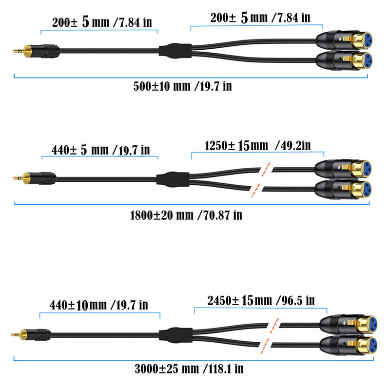 MOTONG XLR Microphone Cable, Gold-Plated 3.5mm Male to Dual XLR Female Unbalanced Interconnection Cable for Microphone, Sound Card, Camcorder & More 0.5M/1.6FT（Male to Female）