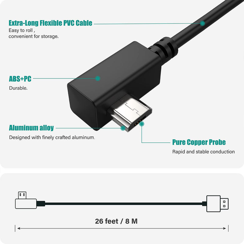 TUSITA Extra Long Power Cable (26ft 8M) - Compatible with Garmin Dash Cam Mini 2, Tandem