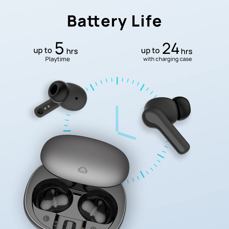True Wireless Earbuds, Bluetooth 5.1 Active Noise Cancelling Headphones, Sliding Design Charging Case 500mAh, IPX4 Waterproof, Deep Bass Built-in Mic Call for Business & Sports - Black