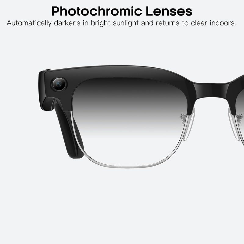 Yowow BIT AI Smart Camera Glasses 8MP Camera for Women Men, 4K Photos & 1080P Video Recording,Anti-Shake, 12H Music/Bluetooth Calls, Real-time Translation/GPT Object Recognition (Photochromic Lenses) Photochromic Lenses