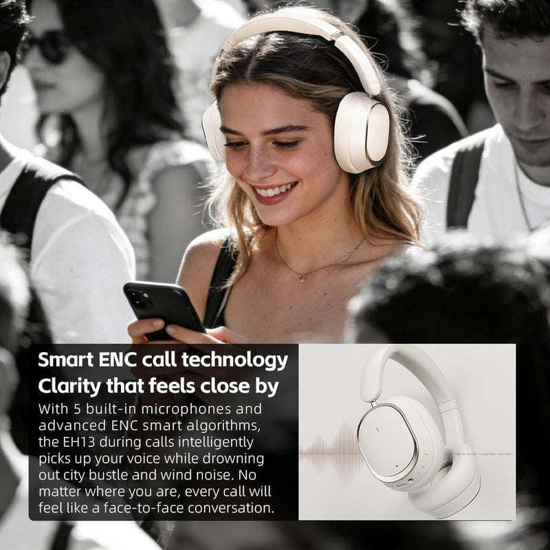 FiiO EH13 Wireless Bluetooth Noise Cancelling Over-Ear Headphones, 42dB Hybrid ANC, 45H Playtime, Foldable for Travel, Work & Commuting (Off-White) Off-White