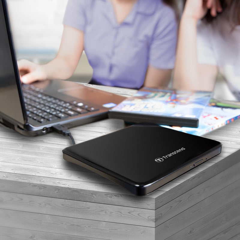 Transcend 8K Extra Slim Portable DVD Writer Optical Drive (TS8XDVDS-K) | Ultra-slim, sleek design Black