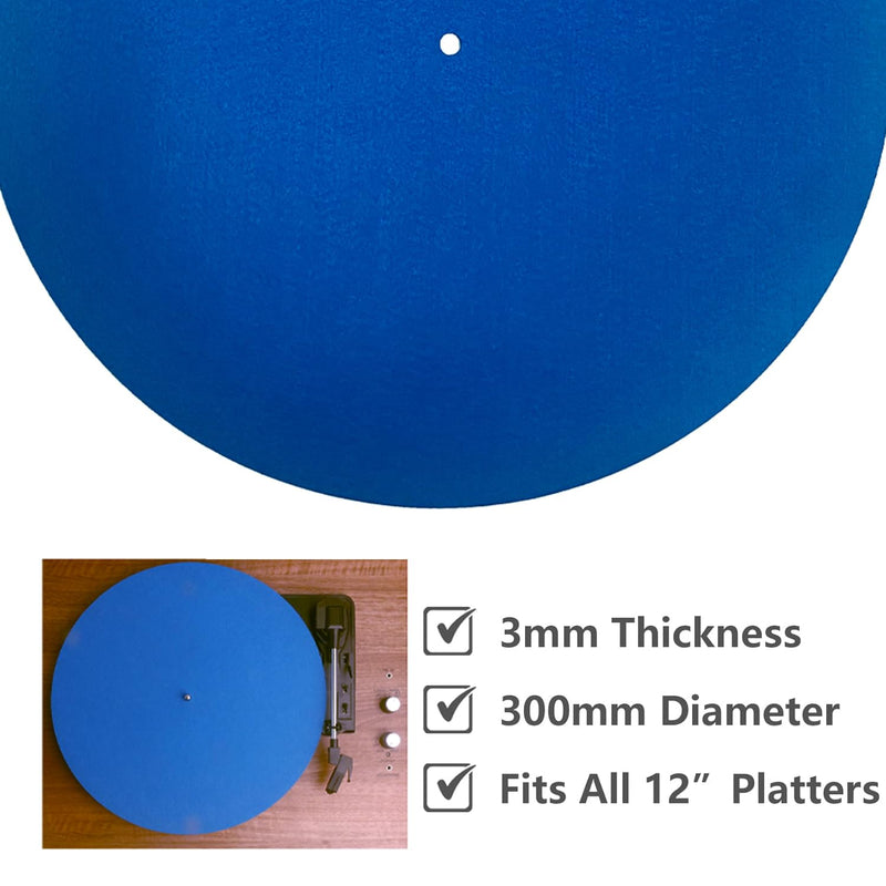[AUSTRALIA] - Turntable Slipmat Blue Wool Mat, 12 Inch Turntable Mat Anti-Static for LP Vinyl Record?Record Player Accessories Professional Tuning Equipment Improve Sound(Blue) 