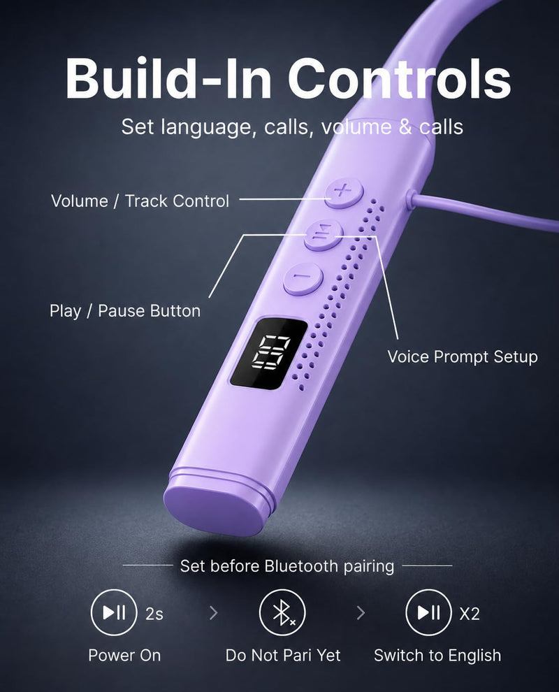 INDIVISO Bluetooth 5.4 Neckband Earbuds, Wireless Sports Headphones with Mic, 30H Playtime, IPX5 Sweatproof, Deep Bass, Fast Pairing for Running Gym Workout Commute (Purple) Purple