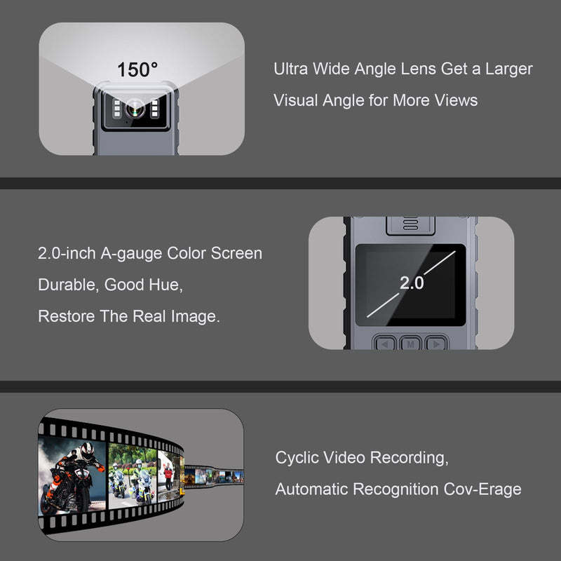 Police Body Cameras with Audio and Video Recording, Body Mounted Video Camera Built-in 64GB, Personal Wearable Cam with 2.0” Screen, Night Vision, IP65, for Police Law Enforcement, Security(No Wifi)