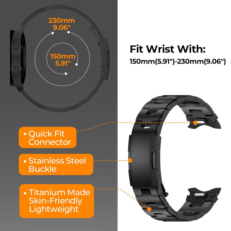 20mm No Gap Titanium Band for Galaxy Watch 7/7 Classic/6/6 Classic | For Samsung Watch 5/5 Pro/4/4 Classic/FE,G2 Ti Metal,40% Lightweight,Skin-Friendly,Corrosion Resistance,Fit Wrists 6.3''-9'' 20mm