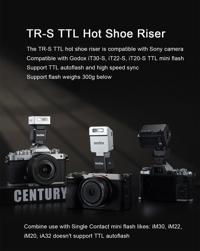 Godox TR-S TRS TTL Hot Shoe Riser for Sony TTL System, Compatible with Sony iT20-S iT22-S iT30pro-S Mini Flash, Support TTL Function and High Speed Sync