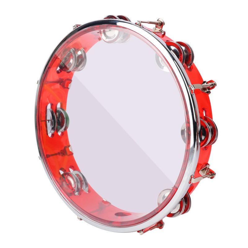 10 Inch Red Adjustable Tambourine, Musical Percussion Instrument Drum with Double Metal Jingles, Hand Held Tambourine for Adults, Church, Birthday, Party, Live Show