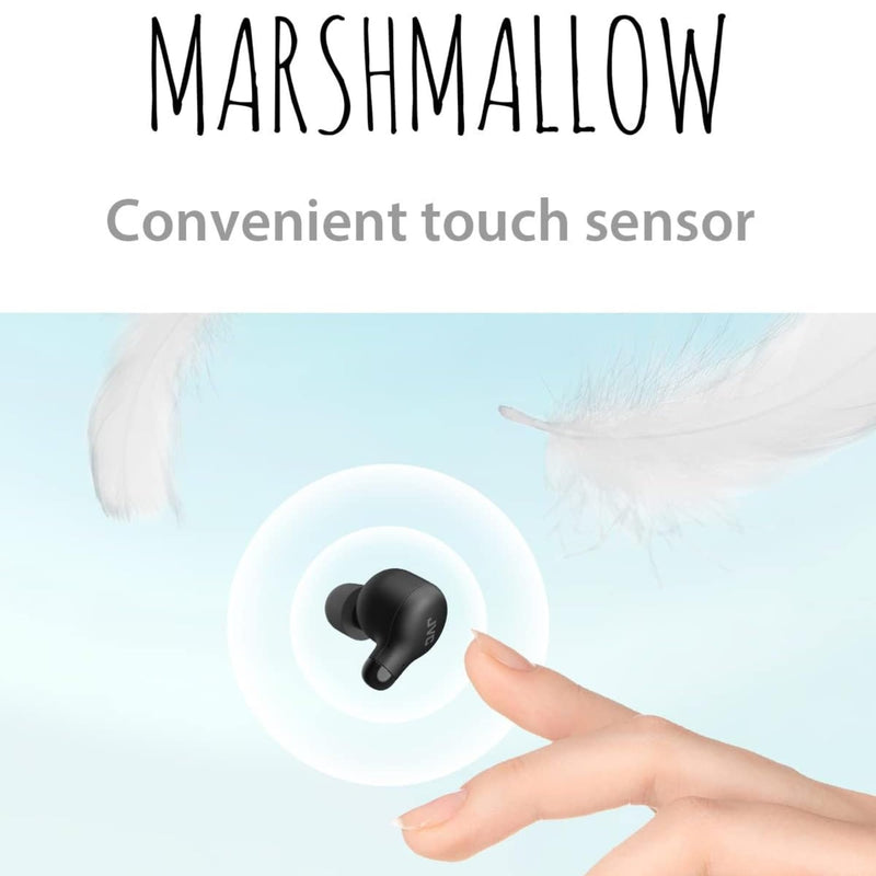 JVC Marshmallow True Wireless Bluetooth 5.3 Earbuds – 28H Battery, Memory Foam Earpieces for All-Day Comfort, IPX4 Water Resistant, Mic, Compact Case, for iPhone & Android Black