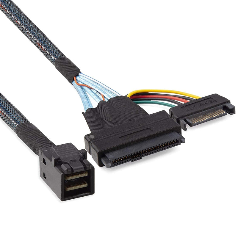12G Internal Mini SAS SFF-8643 to U.2 SFF-8639 NVMe SSD Cable with 15 pin Male SATA Power Connector, PCIe 4.0, 85 Ohm, 1.6ft/0.5m 0.5 meter