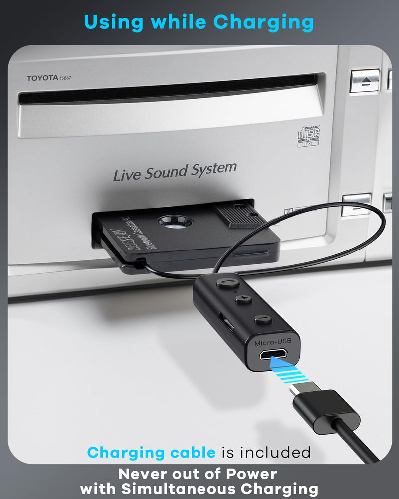 [AUSTRALIA] - Car Bluetooth 5.1 Cassette Adapter Support TF Card, Wireless Cassette Aux Adapter, Car Audio Bluetooth Receiver, Tape Player Adapter for Vehicle 