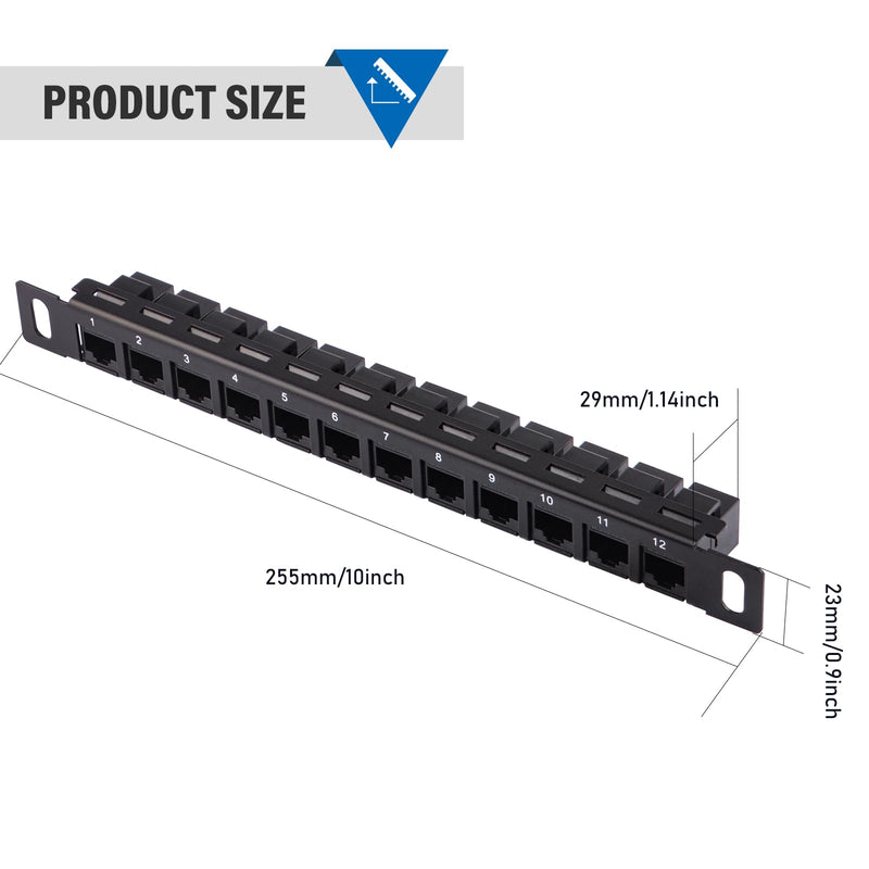 GeeekPi 12 Port Patch Panel, 0.5U CAT6 Network Patch Panel for DeskPi RackMate T1/T0/T2 Rackmount and 10 Inch Server Rack/Network Cabinet