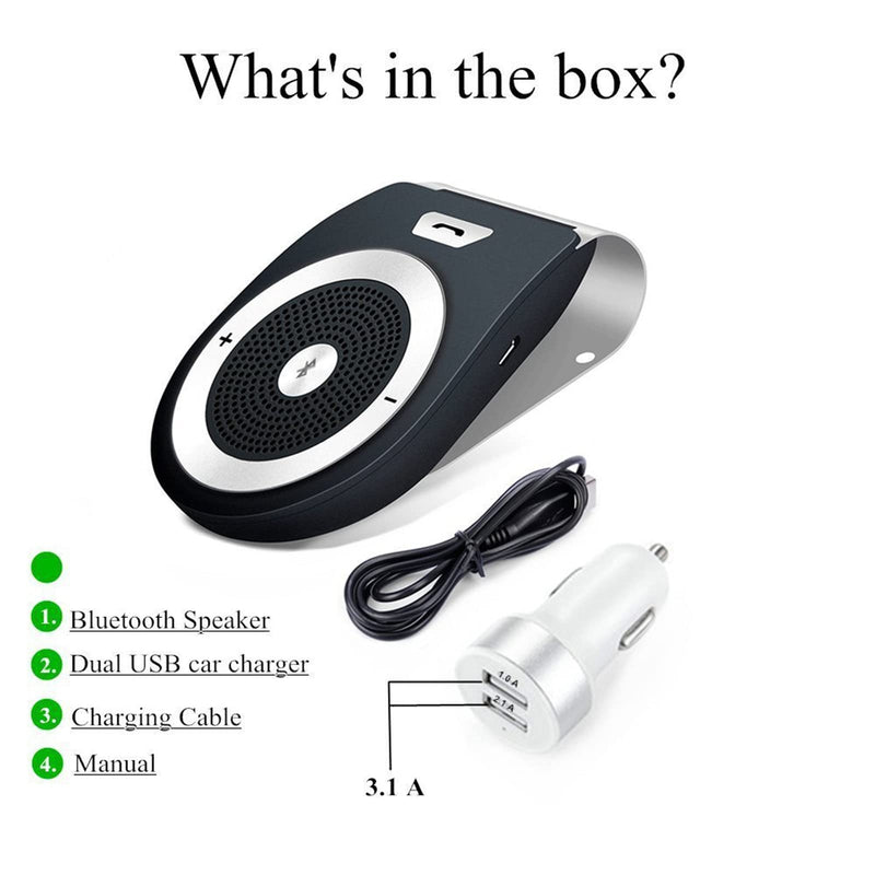 Bluetooth Hands Free Cell Phone Car Kit, Motion Auto On, Wireless in-Car Speakerphone for Handsfree Talking, Voice Guidance, Support Siri Google Assistant Car Handsfree Speaker with Visor Clip