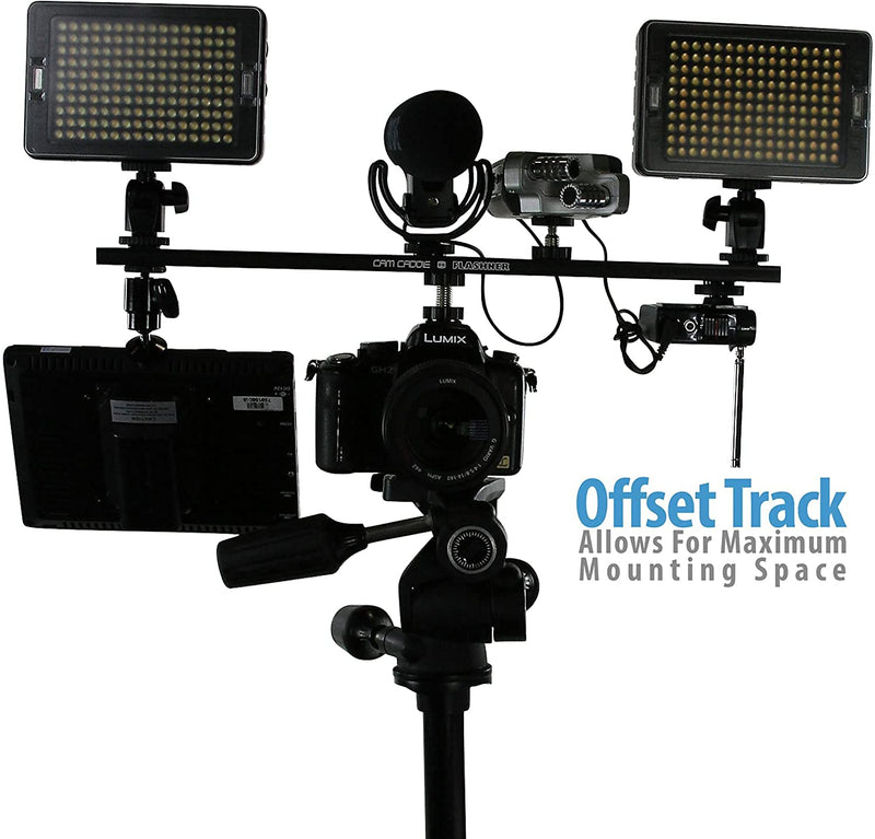 6 Inch Cold Shoe Extension Bracket - Dual Sided Camera Flash Mount with D-Flashner Adapter by Cam Caddie - Black 6 Inch