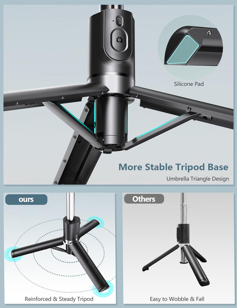 Selfie Stick Tripod with Light, 45'' Selfie Stick with Wireless Remote, Portable Phone Tripod Compatible with iPhone 15 Pro Max/15/14 Pro/14/13, Samsung S22/ S23 Ultra/Android Smartphone Black