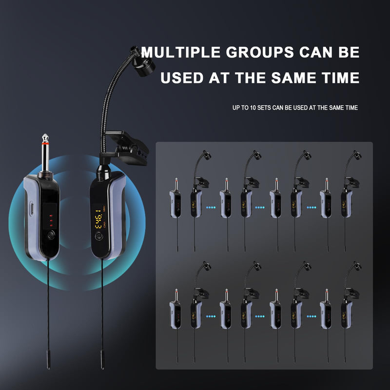 BOMGE UHF Wireless Instruments Microphone,Saxophone Microphone,Wireless Receiver and Transmitter,160ft Range,Plug and Play,Great for Trumpets, Clarinet, Cello, Active PA Systems (WTU-08A) WTU-08A
