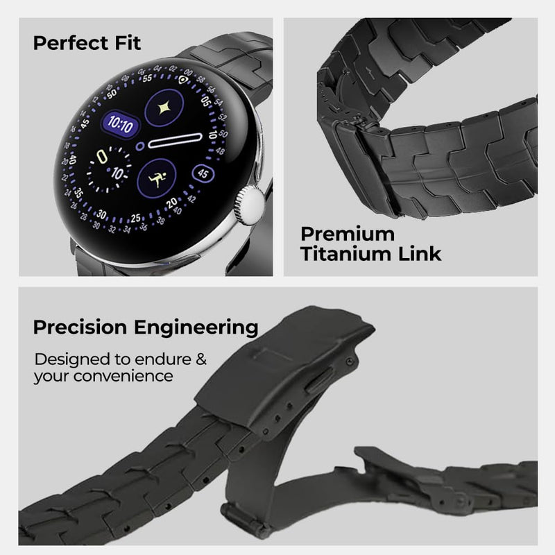 Titanium Metal Band for Google Pixel Watch 5/4/3 45mm & Pixel Watch 5/4/3/2/1 41mm, Adjustable Metal Titanium Strap with Fold-Over Clasp - Lightweight & Hypoallergenic Men