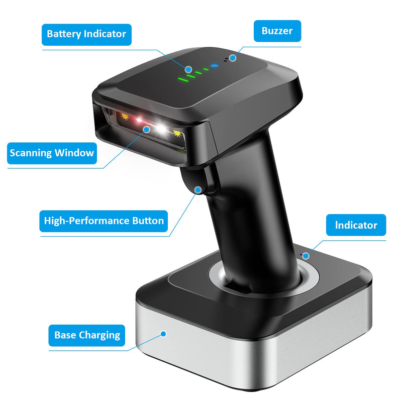 [AUSTRALIA] - Alacrity 2D QR Wireless Barcode Scanner with Charging Base and Battery Level Indicator Bluetooth & 2.4GHz Wireless & USB Wired 3 in 1 Connection Handsfree Auto-Sense Barcode Reader Scanner 