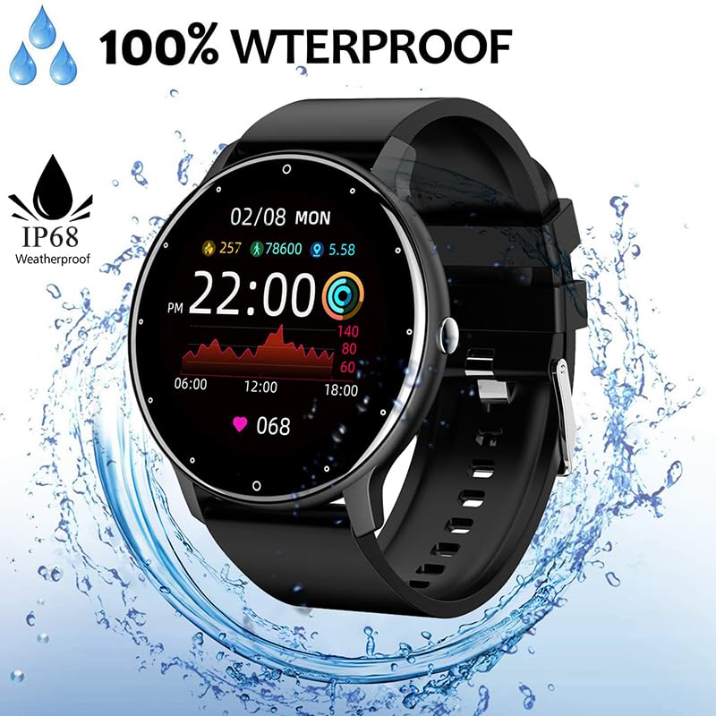 LAKEYLOYI Smart Watch Men Women (Answer/Make Calls), Fitness Watch with 100+ Sport Modes, IP67 Waterproof/Heart Rate/Sleep Monitor, Smart Watches for iOS/Android with 2 Bands Black