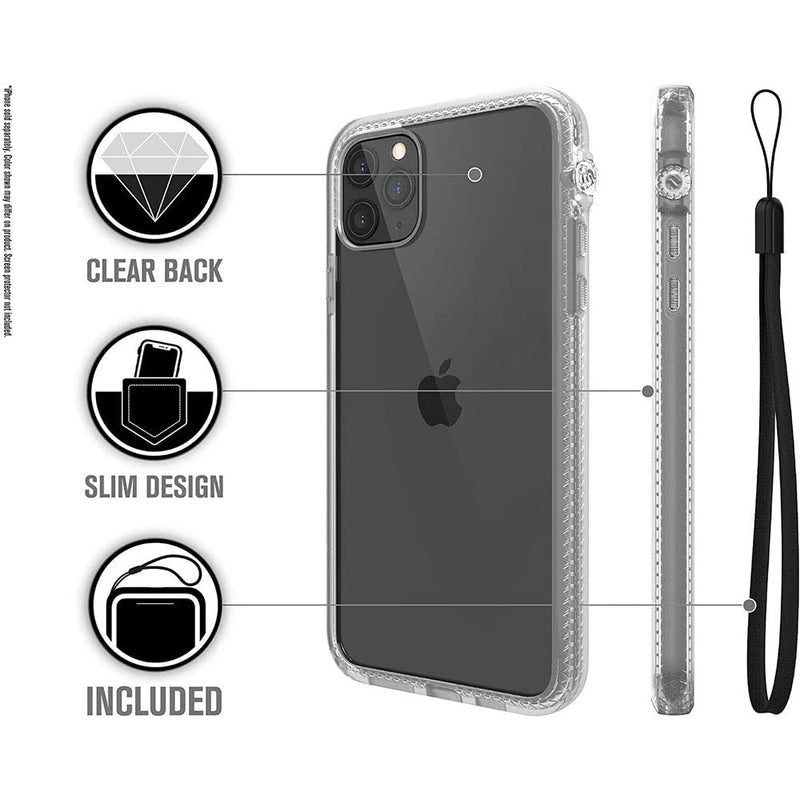 Catalyst - iPhone 11 Pro Case with Clear Back Case, 2M Drop Resistant, Shock Absorption System, Rotary Switch Switch, Wireless Charging, Lanyard- Clear piccola bright