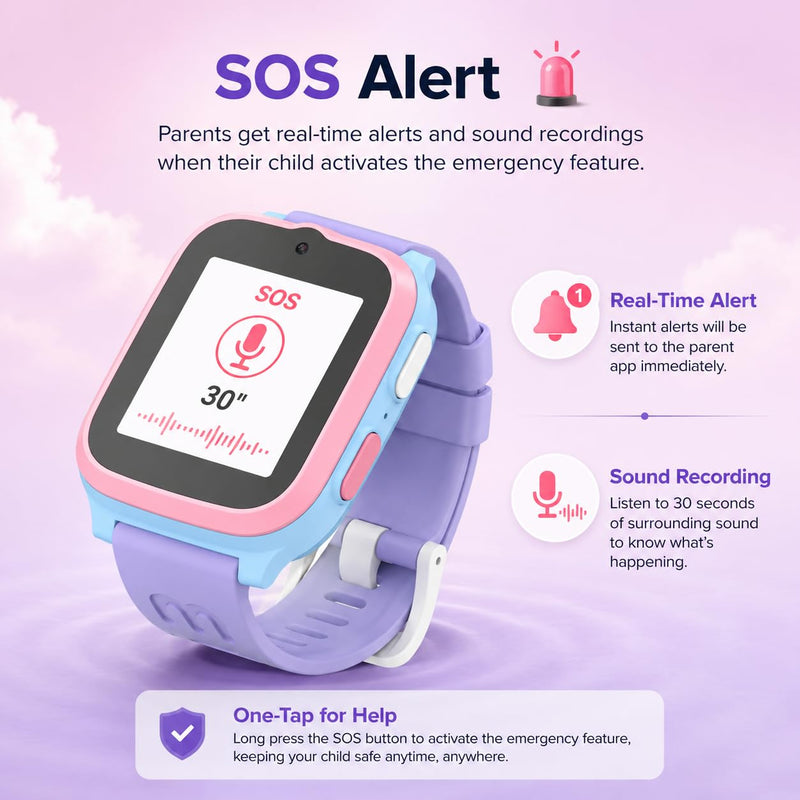 myFirst Fone S3+ Kids Smart Watch 4G GPS Smartwatch for Kids, with eSIM | Video Voice Call, 2MP Camera, GPS Tracking, Text, Waterproof eSIM Dual Band, Gift for Boys Girls Age 8-12 (Cotton Candy) Cotton Candy