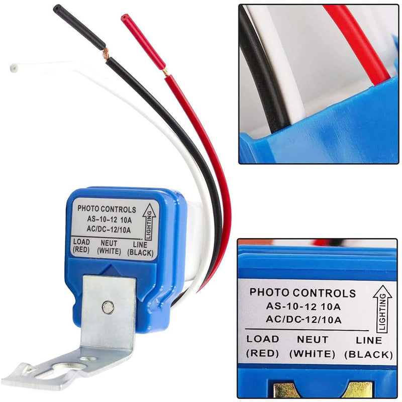 Youmile Twilight Switch AC DC 12V 10A Auto On Off Photocell Light Switch Light Sensor Switch Twilight Sensor Night Light Sensor Photo Switch Light Sensor Switch with Cable Cap Pack of 2