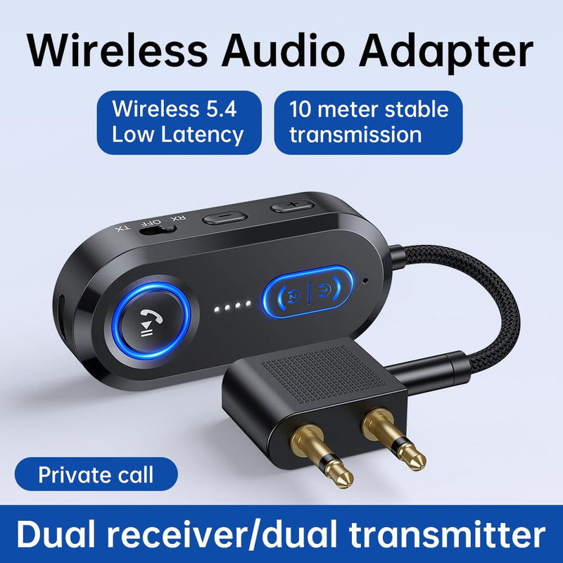 Bluetooth 5.4 Transmitter Receiver for 2 AirPods/Headphones, 2-in-1 Bluetooth Audio Adapter for TV, Airplane Travel, 3.5mm AUX Wireless Adapter for Car/Home Stereo