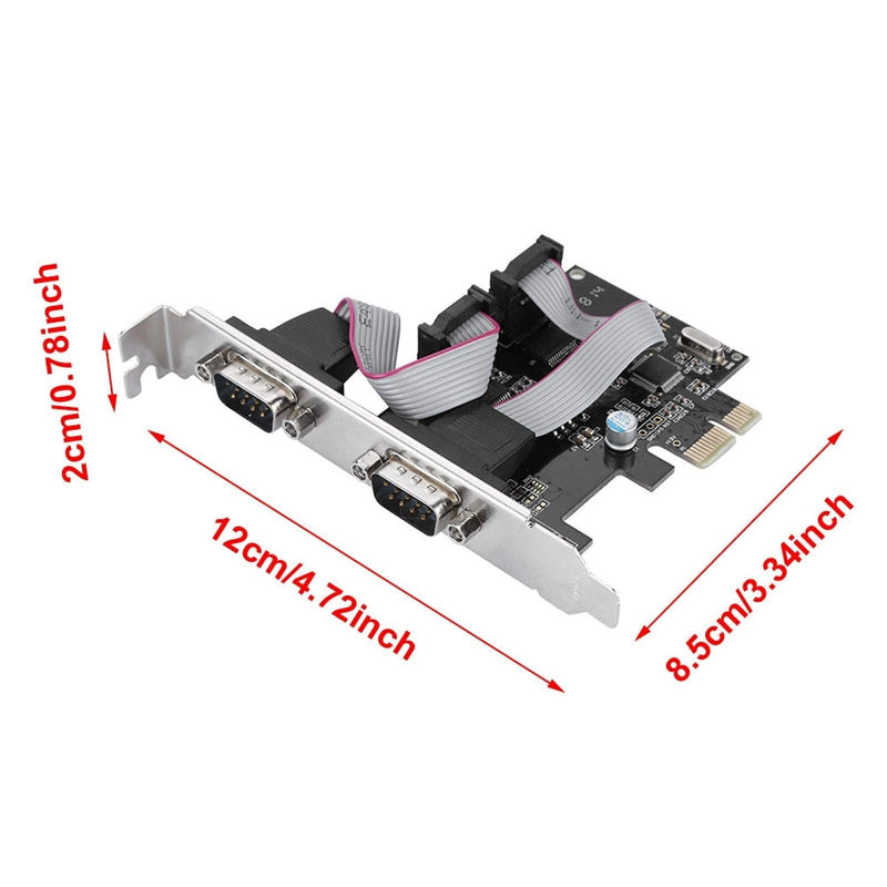 PCI-E to RS232 2-Port Serial Port Converter Adapter, Dual Serial RS-232 PCIe Card Low Bracket with 16C550 UART, RS232 PCIe X1 Card for Desktop
